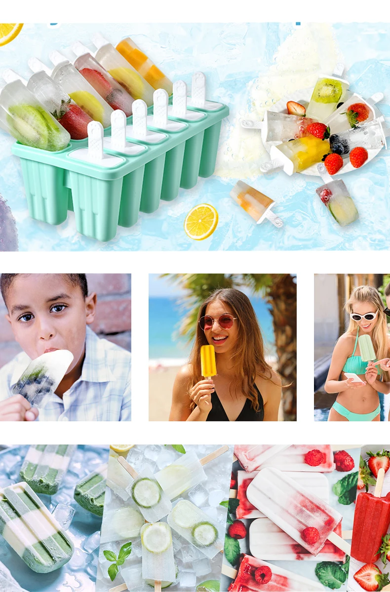 Description Picture 2 of item12-6 Cavities Silicone Popsicle Molds Easy Release Ice Cream Makers with  Reusable Stick & Funnel & Cleaning Brush,BPA FREE