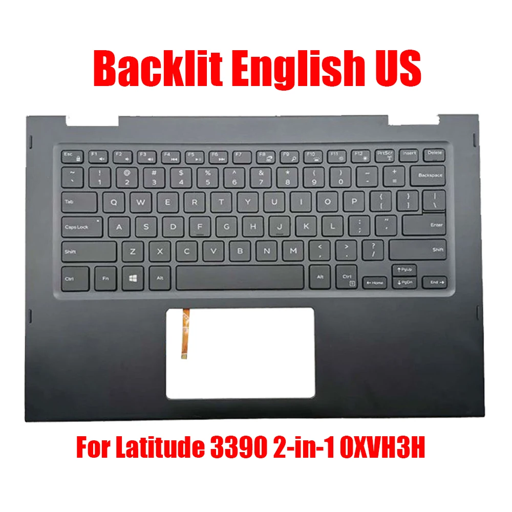 

Laptop Palmrest For DELL For Latitude 3390 2-in-1 0XVH3H XVH3H With Backlit English US Keyboard Upper Case New