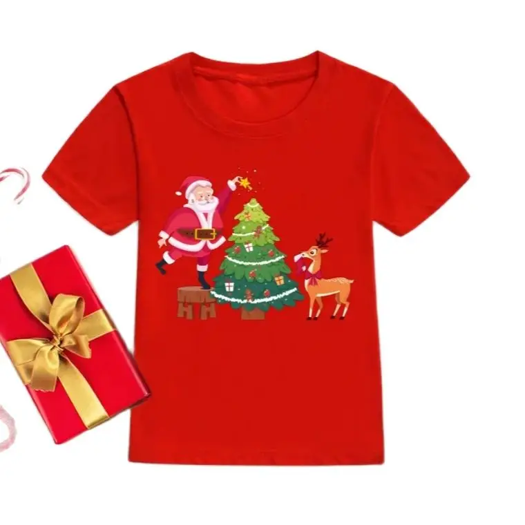 

Funny Christmas Children Kids T-shirt Tops Kids Cartoon Printing Clothes Summer Children Festival T-shirt Tops
