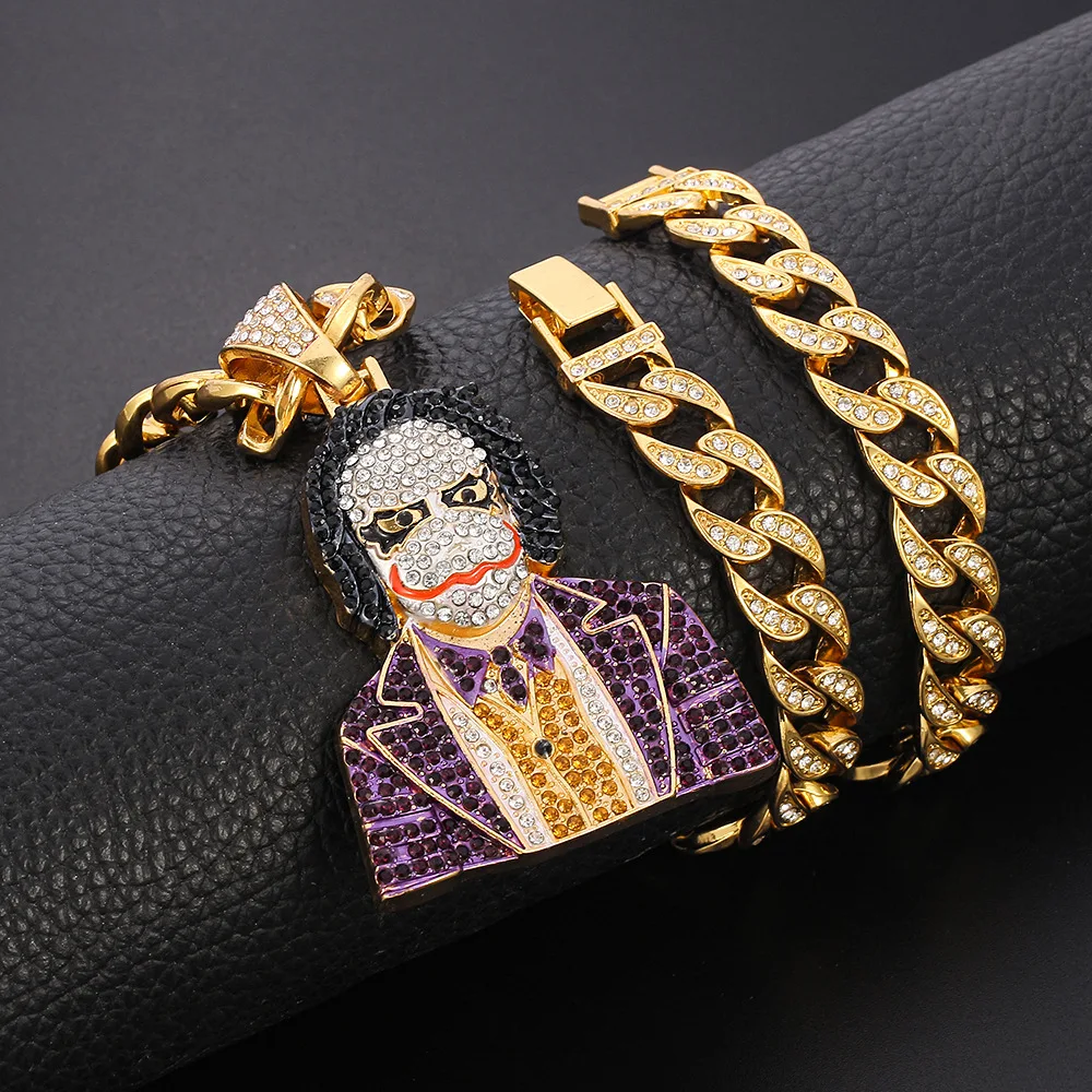 

Necklace for Men Women Hip Hop Iced Out Bling Halloween Clown Pendant Necklaces Miami Cuban Link Chain Choker Mens Jewelry Gifts