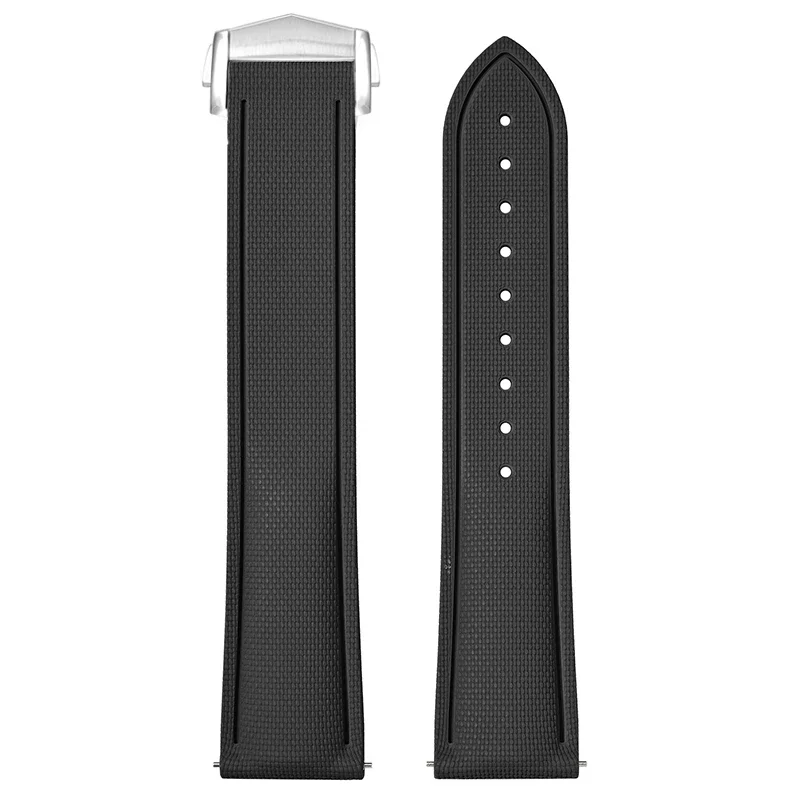 Universal Fluoro Rubber Watch Strap with FKM Deployant Buckle - Men's Sizes 18mm to 24mm