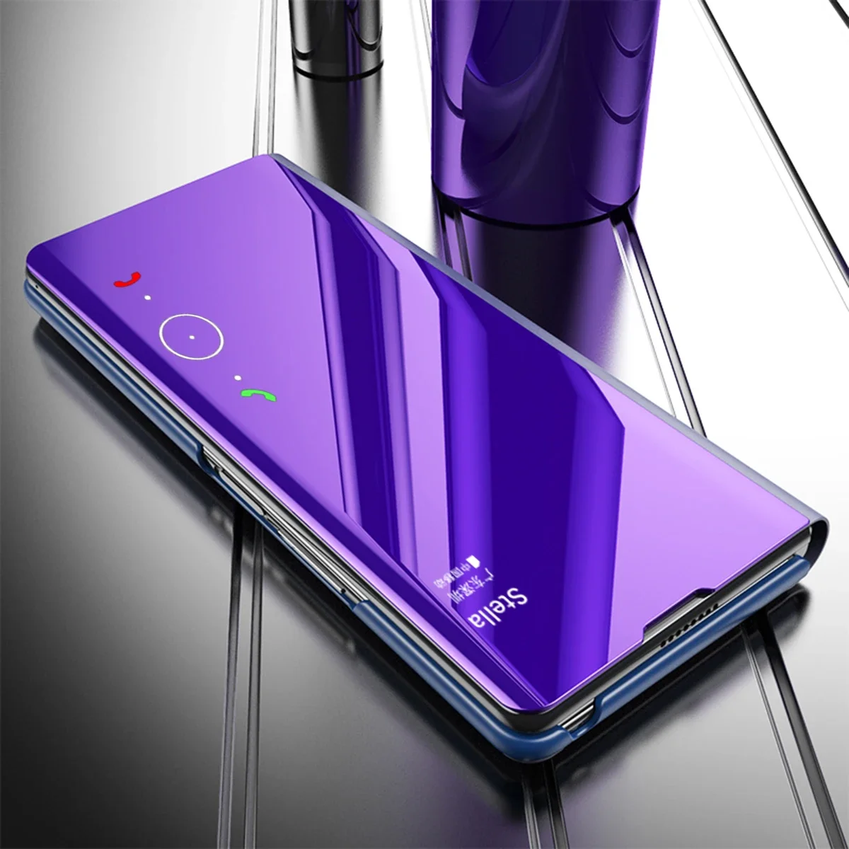 Elegant Smart Mirror Flip Magnetic Case with Electroplated Finish and Screen Stand