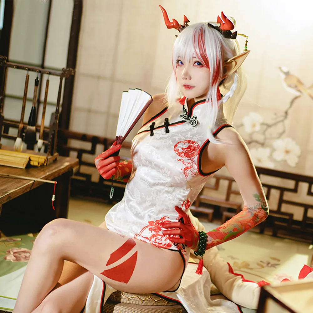 

Hot Anime Game Arknights Nian Cosplay Costume Cheongsam Dress Tail Ancientry Style Party Halloween Role Play Clothing New