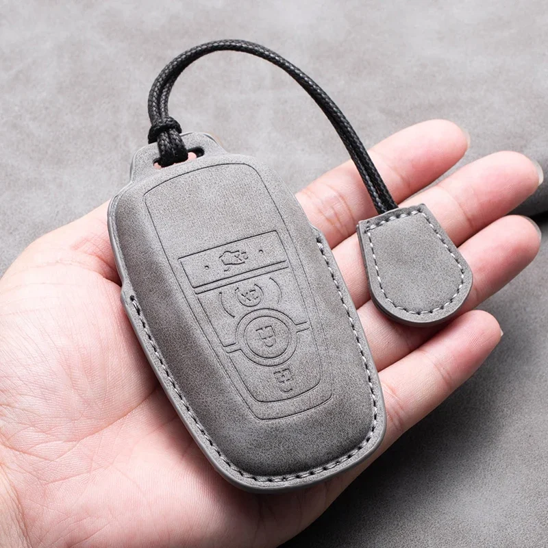 

Leather Car Key Case Cover Shell for Ford Fusion Mustang Explorer F150 F250 F350 EcoSport Edge S-MAX Ranger Lincoln Mondeo