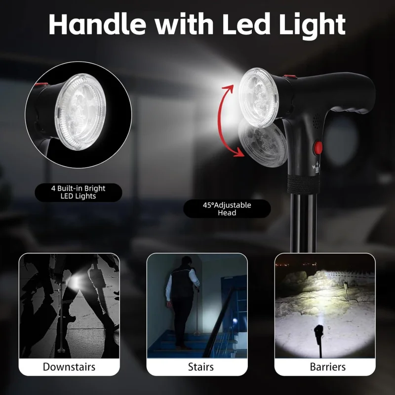 Folding Crutches Walking Cane With LED Light Adjustable Lightweight Collapsible Anti-Slip Walking Stick Old Men Crutch For older