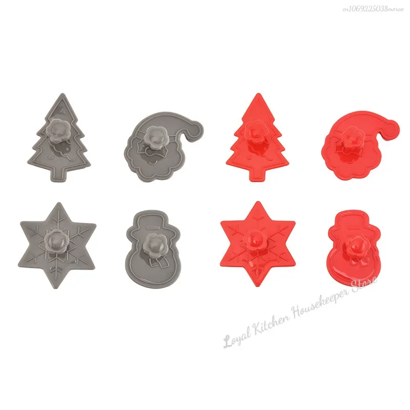 Christmas Cookies Molds Plastic 3D Cookie Cutter Xmas Tree Claus Shape Biscuit Press Moulds For New Year Baking Tools 4pcs cookie cutter,baking mold,cookie mould,cookie printing mold,cookie maker press kit