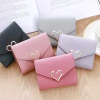 Fashion Women Heart Hasp Short Wallet Simple Multifunctional Folding Purse Card Holder Cute Clutch Bag Girls Money Bag 1