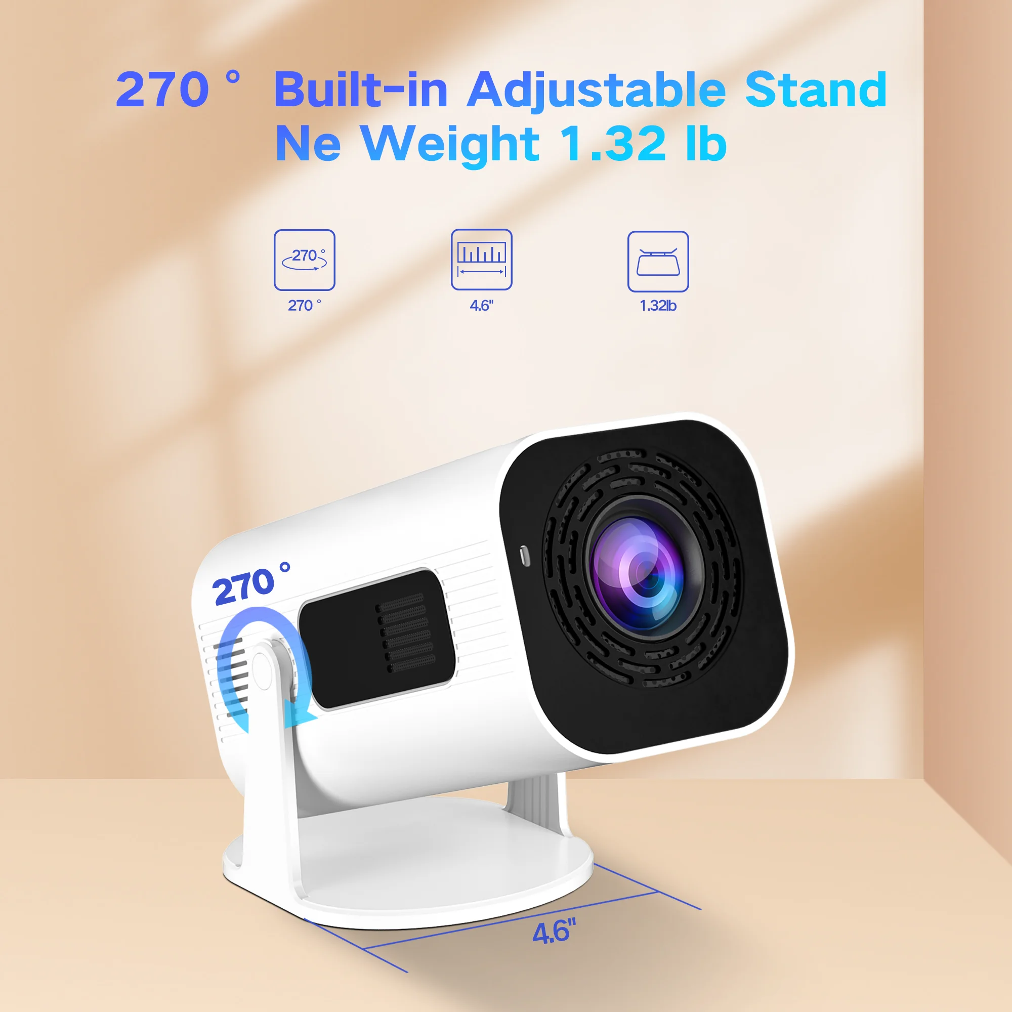 Phone Projector Mini Smart Projector With WiFi & Bluetooth - 4K Supported 1080P Home Cinema Portable Outdoor Projector Screen
