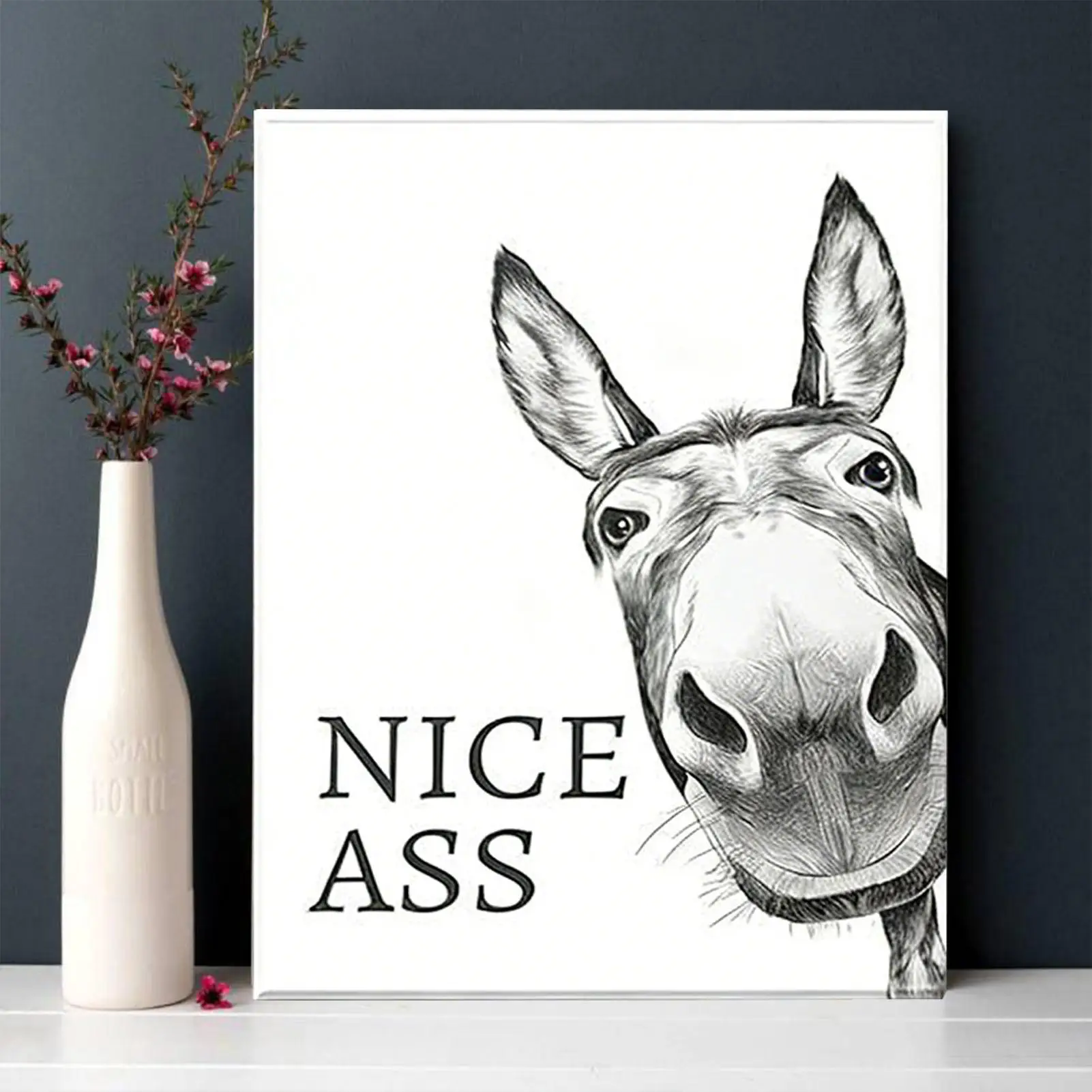 Humorous Donkey Bathroom Wall Art - Nice Ass Decorative Poster
