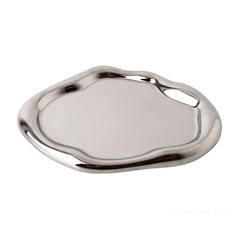Nordic Silver Plated Ceramic Dish Irregular Tray Decorative Jewelry Organizer ins Creative Tray Luxury Ceramic Storage jewelry tray