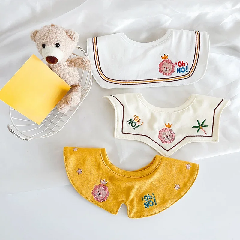 3PCS Korean Cotton Baby Bib Prince Cotton Embroidered Bibs Baby Saliva Towel Boys and Girls Waterproof Flower Fake Collar Bibs 4