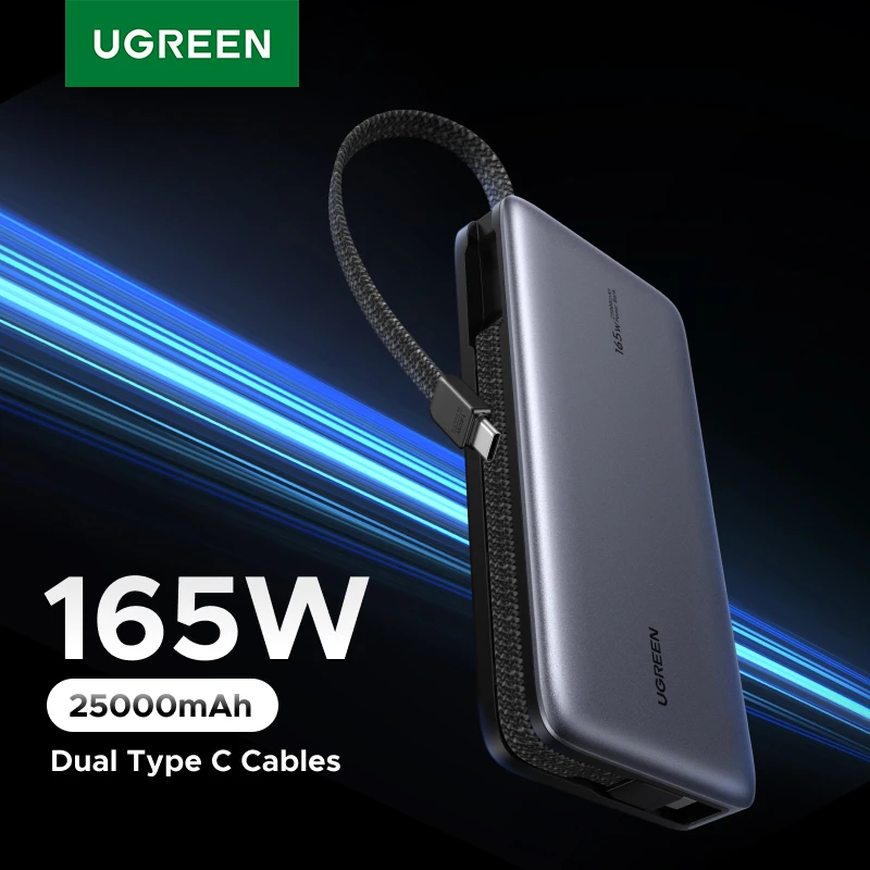 UGREEN Nexode PD 165W 25000 mAh Power Bank 140 W PD3.1 Tragbares Schnellladegerät für Laptop mit Dual-Typ-C-Kabeln Externer Akku - AliExpress 202192403