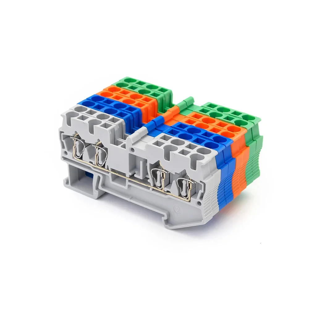 Din Rail Terminal Block ST-2.5-QUATTRO Wire Connectors Return Pull Type 4 Conductors Spring Wiring Terminal Blocks 10Pcs