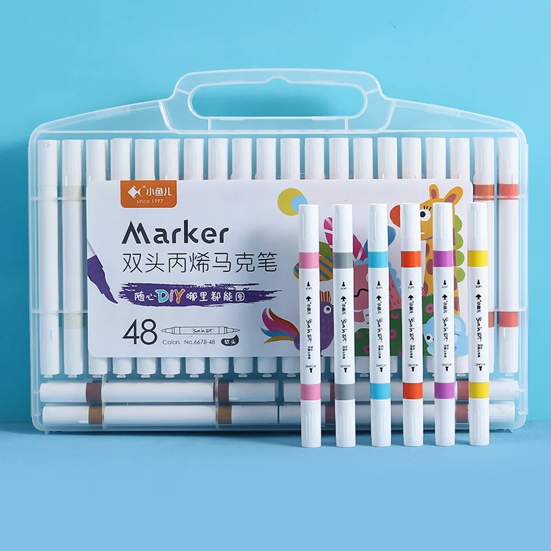 12/24/36/48 Color Double-Headed Acrylic Marker Set Art Painting Pen Safe Health For Graffiti School Art Supplies DIY 6678 1pcs water based acrylic marker pen art painting pen 36 color art markers creative diy ceramic graffiti craft pens art supplies