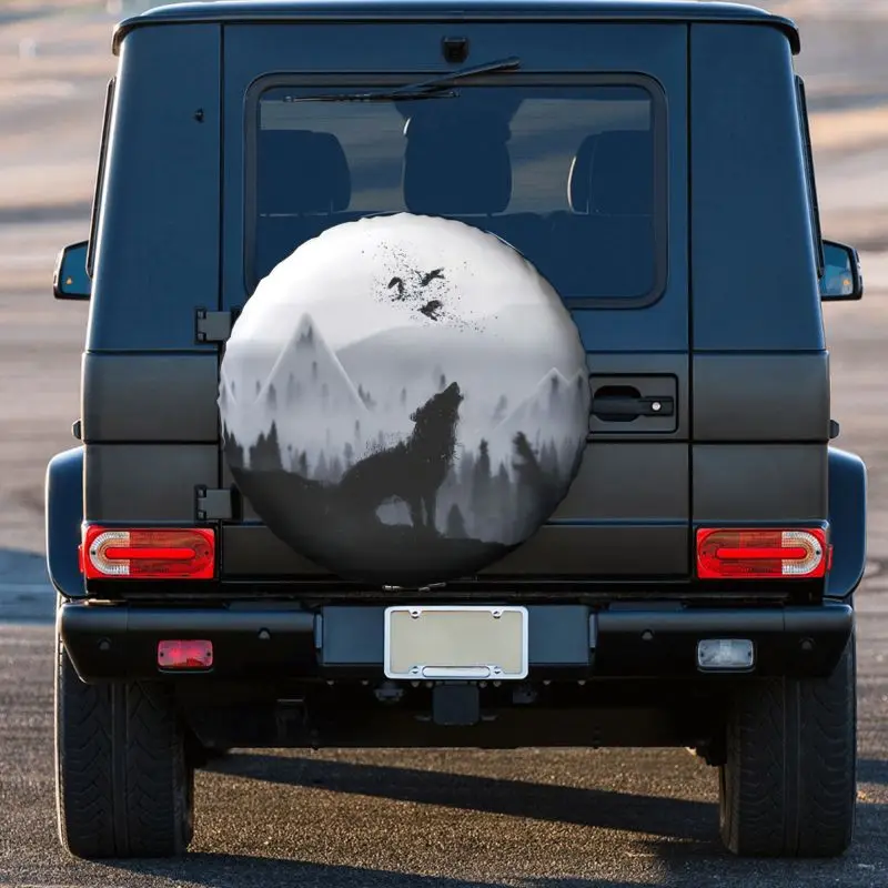 The Lone Wolf Tire Cover 4WD 4x4 SUV Wild Animal Spare Wheel Protector Universal Fit for Prado Pajero Jeep 14 15 16 