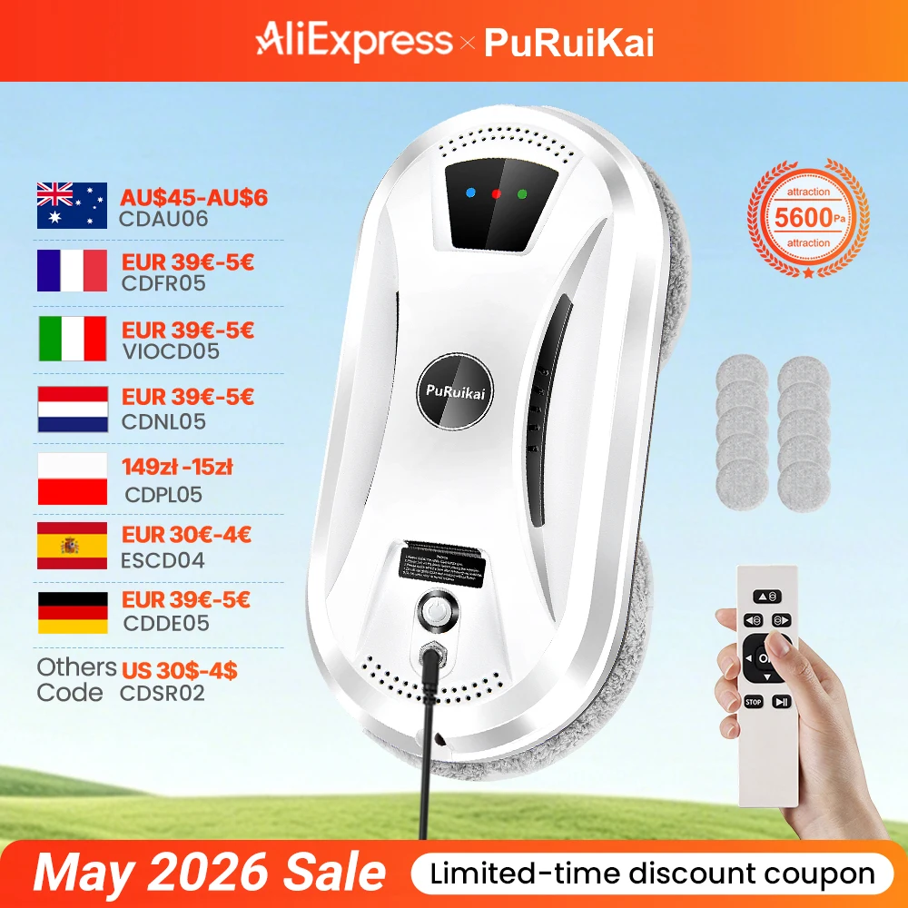 PuRuiKai Ultra Thin Robot Vacuum Cleaner Window Cleaning Robot Window Electric Glass Limpiacristales Remote Control For Home 1