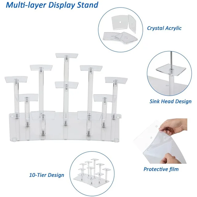 10-Szintű Lépés Akril Emelők Kijelző Állványgyűjtemények Játékok Babák Tároló Állvány Desszertek Kozmetikai Ékszer Szervező - Image 3