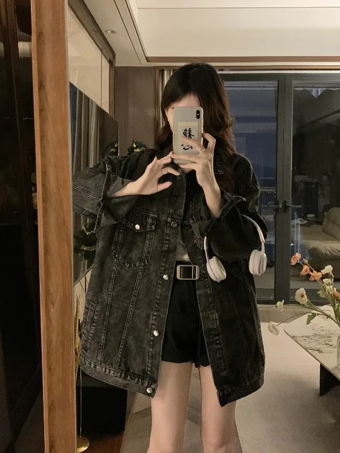 미국 빈티지 블랙 & 그레이 데님 코트: 세련되고 편안한 봄 & 가을 필수품