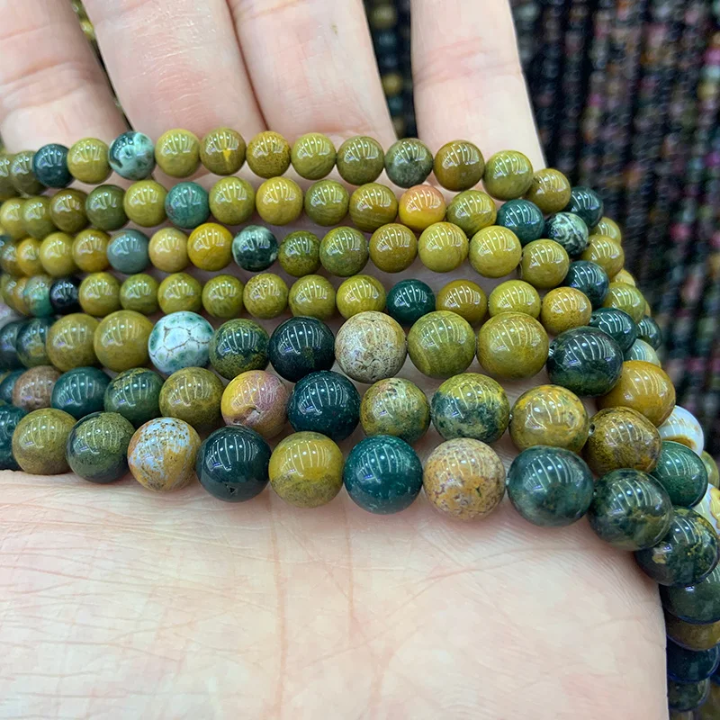 

6-10mm Natural Ocean Agate Stone Beads 15'' Round DIY Loose Beads For Jewelry Making Women Men Beads Bracelet Necklace Gift
