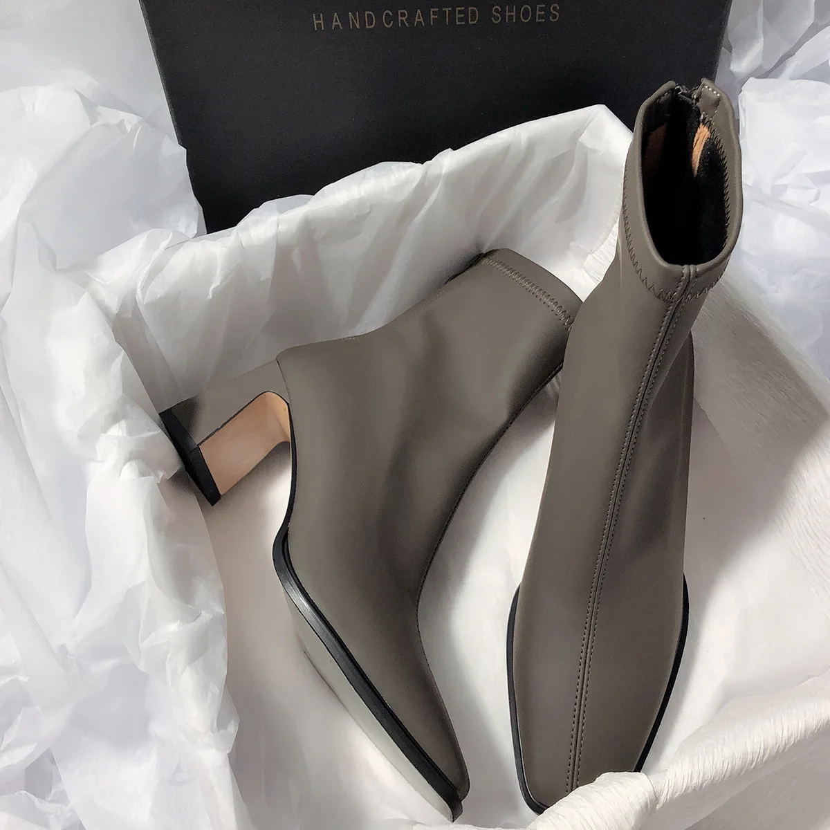 New high-heeled French skinny stretch Korean simple ankle boots