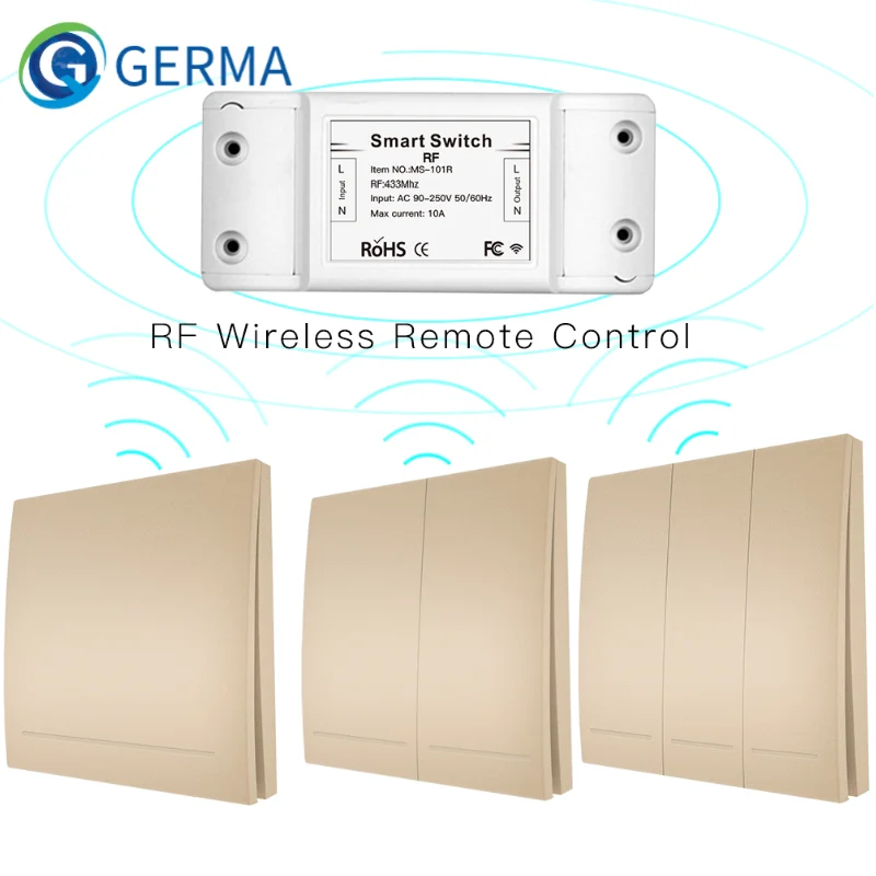 433Mhz 무선 스마트 스위치 RF 원격 제어 수신기 푸시 버튼 컨트롤러 벽 패널 송신기, 2 웨이/3 웨이 멀티 제어
