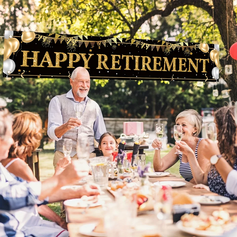 Banner Decorativo Per Festa Di Pensionamento – Oro E Nero