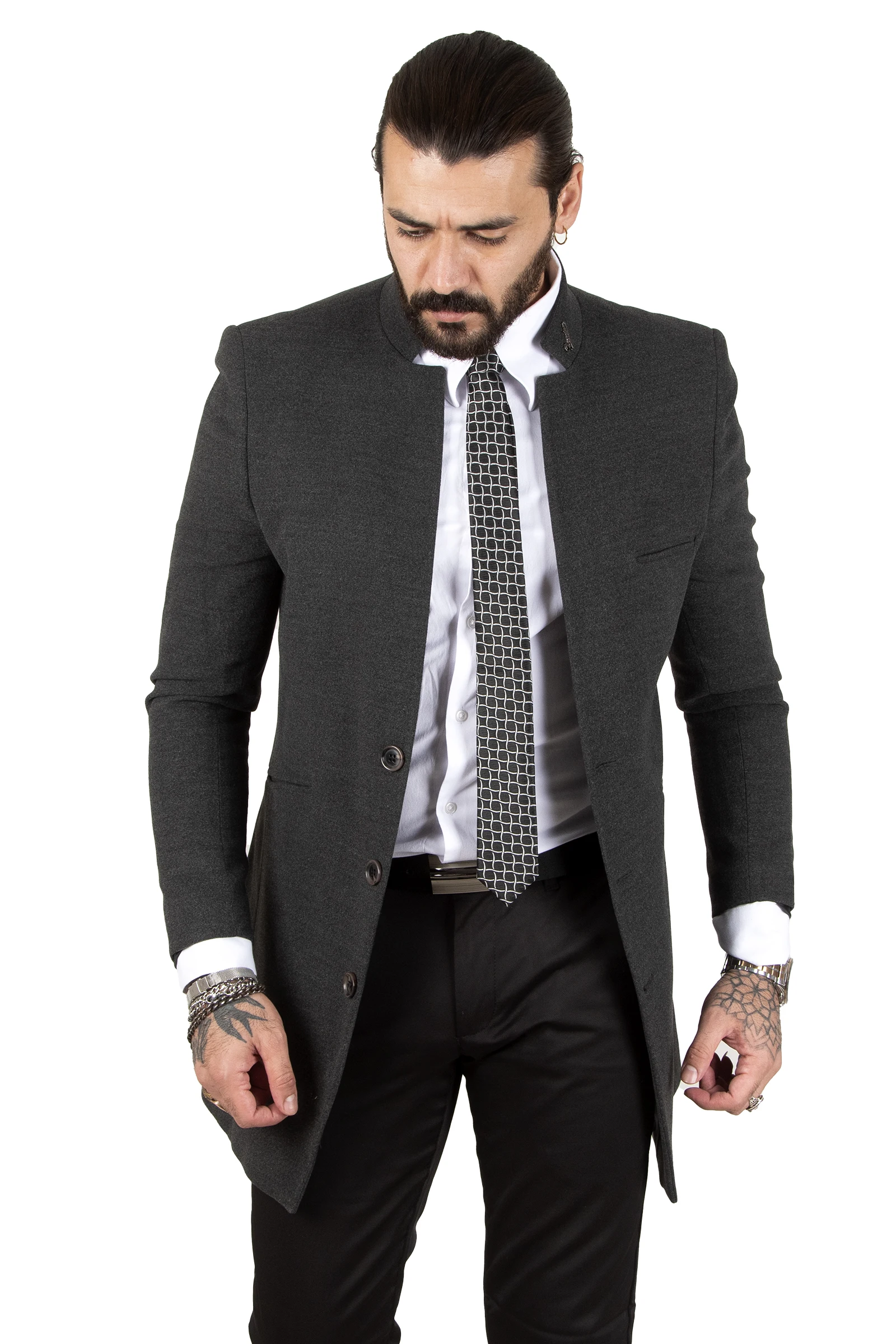 DeepSEA Three Pockets Crew Neck Sheer Collar Italian Cut Male Stamp Coat 2302189