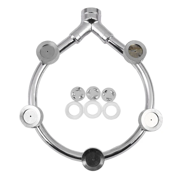 Stainless Steel Fan Ring with 5 Nozzle Seats Sprayer Mist Fan Ring Water Sprayer Fine Fog Ring 1