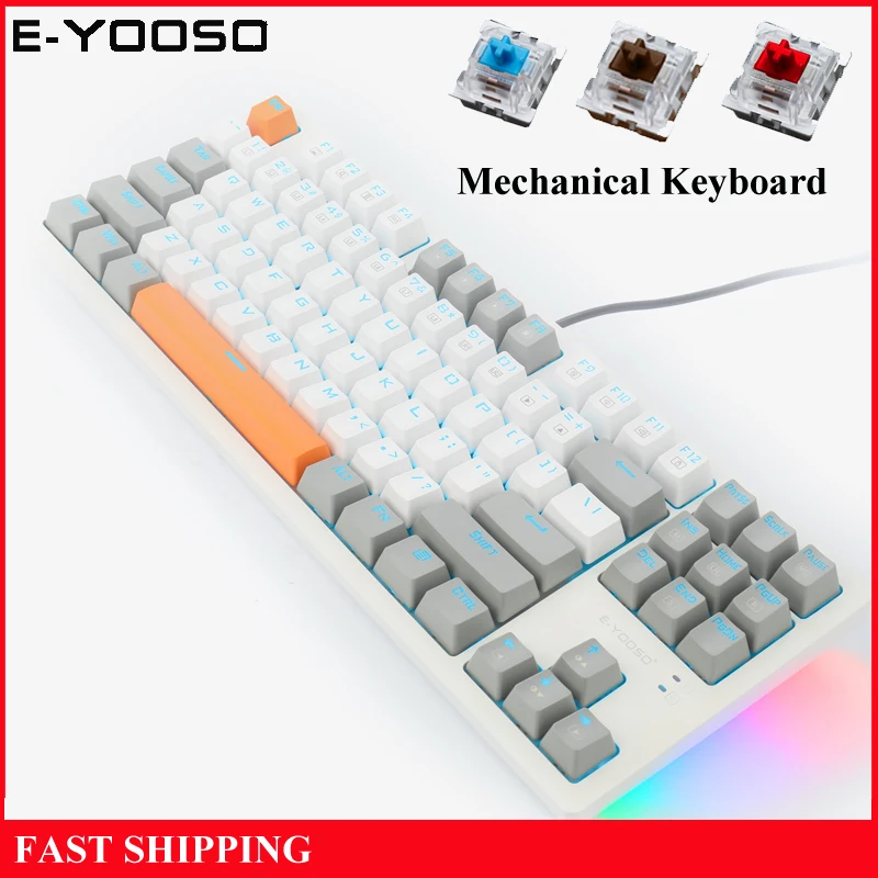 

E-YOOSO K620 Механическая клавиатура 87 клавиш Игровая мини-проводная клавиатура USB RGB со светодиодной подсветкой Переключатель с возможностью горячей замены Компактная геймерская клавиатура DIY Kit Бизнес Портативны