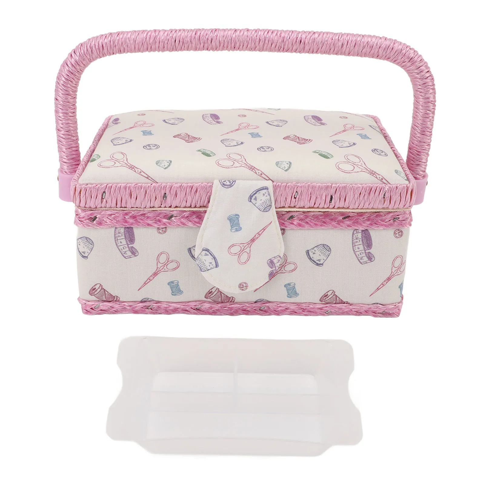 Sewing Basket Organizer Large Capacity Portable Embroidery Mending Storage Box with Removable Plastic Tray for Home 4