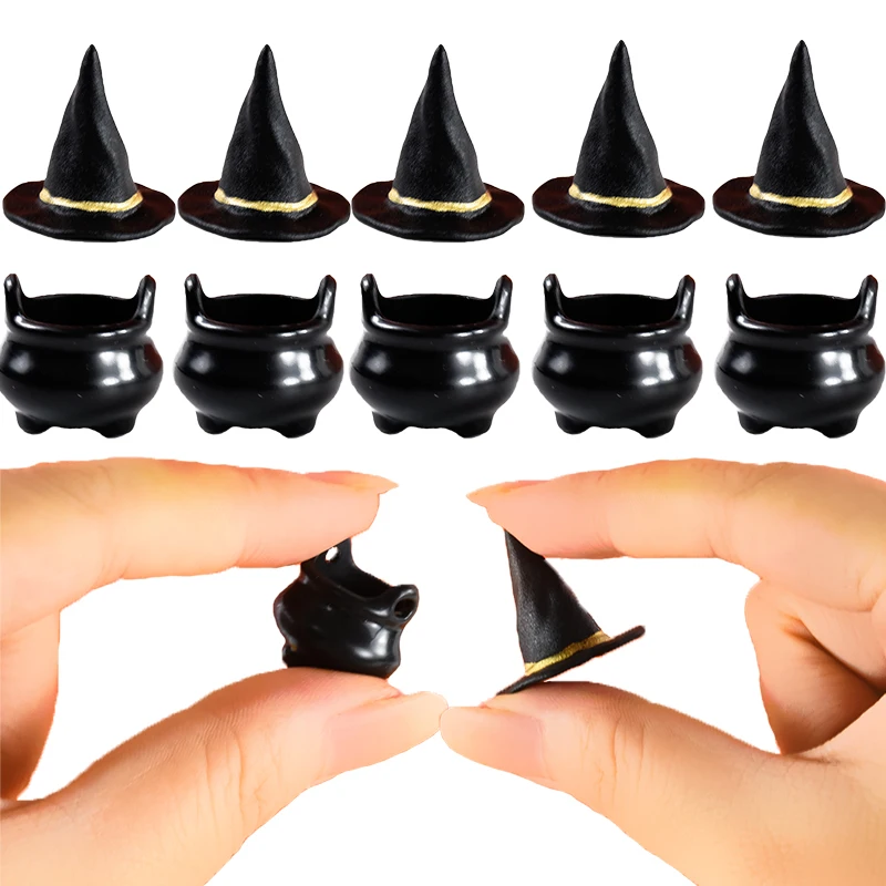 Kit 24 Mini Chapéus E Vassouras De Bruxa - Decoração Halloween Para Bonecas E Festas