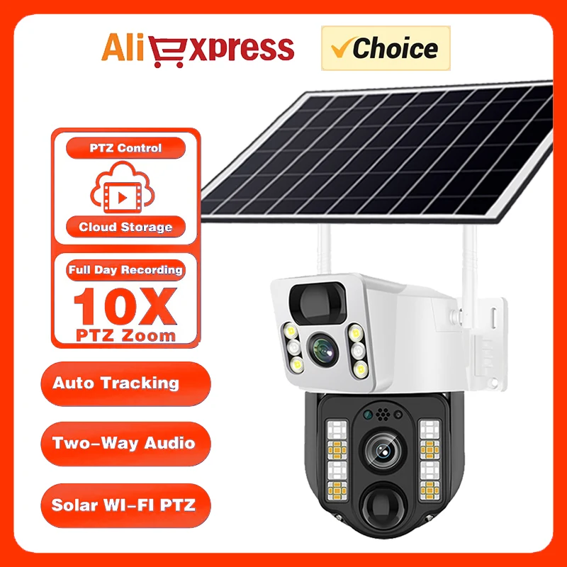 Solar Camera 4G sim Card 4K 8MP Dual Lens 10X Digital Zoom Outdoor WIFI Solar Panel Humanoid Tracking CCTV Camera Alarm V380 Pro
