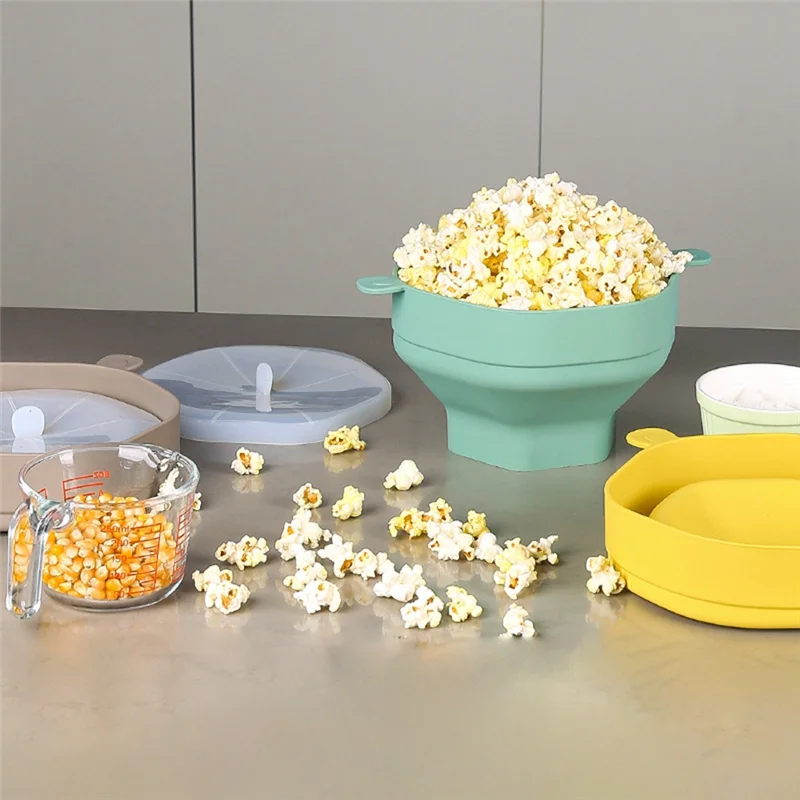 Silicone Microwave Popcorn Bowl Foldable Popcorn Maker Bucket Bowl With Lid Folding Kitchen Baking Tool
