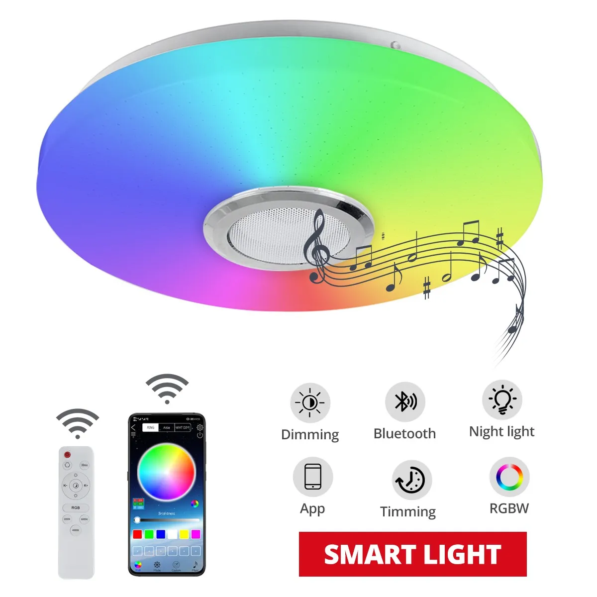 

Smart RGB Dimmable Music Ceiling Lamp Remote&APP Control 60W Ceiling Lights AC220V for Home bluetooth Speaker Lighting Fixture