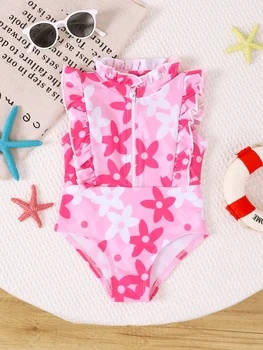 Costume da bagno intero estivo per bambina con colletto alla coreana, costume da bagno per neonato, comodo costume da bagno per bambini in tessuto morbido 1