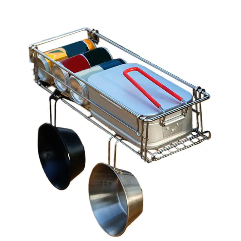 Barbecue Grill Folding Basket Stainless Steel Tables With Side Rods Outdoor Storage Rack Portable Organizer For BBQ Camping
