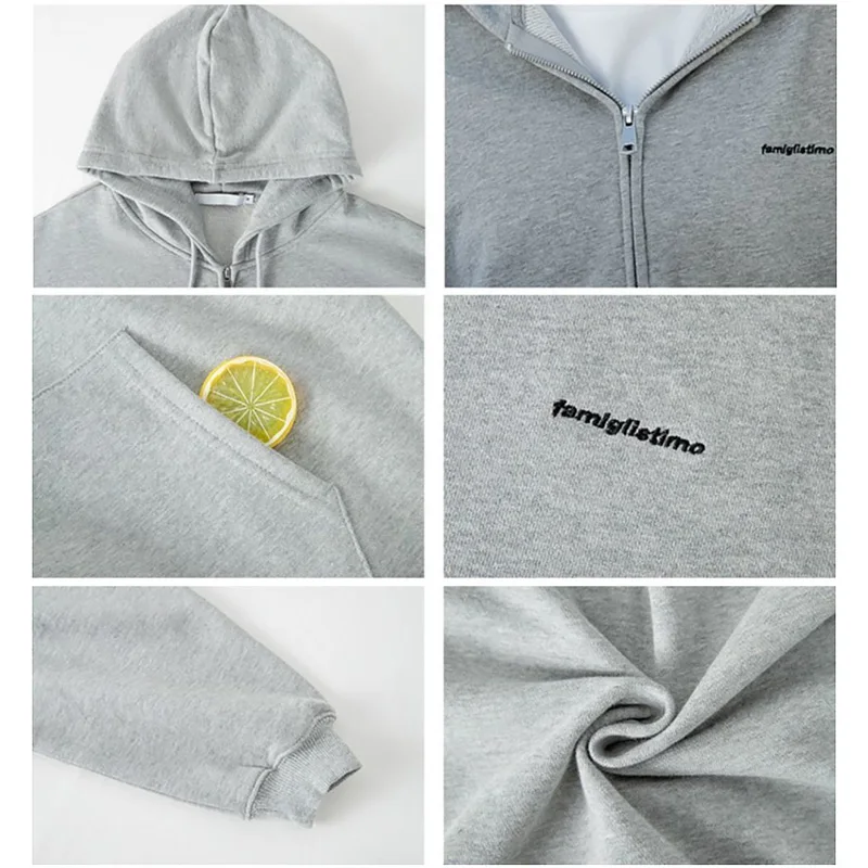 Sweatshirt Hoodie Oversize Hooded Cardigan Sweatshirts Gray Women Clothes Solid Zip Up Hoodies Spring Women Tops Long Sleeves