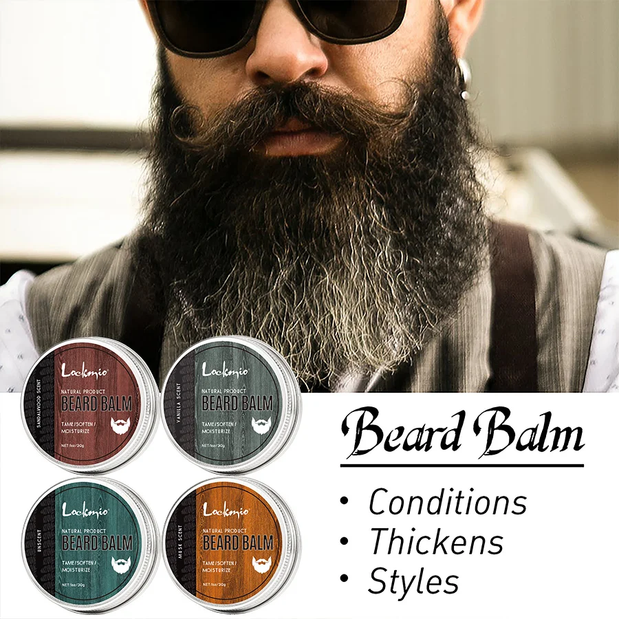 Natural Shea Butter Beard Blam Wax 4pcs Set Moisturizing Smoothing Soften Styling Professional Beard Care Cream