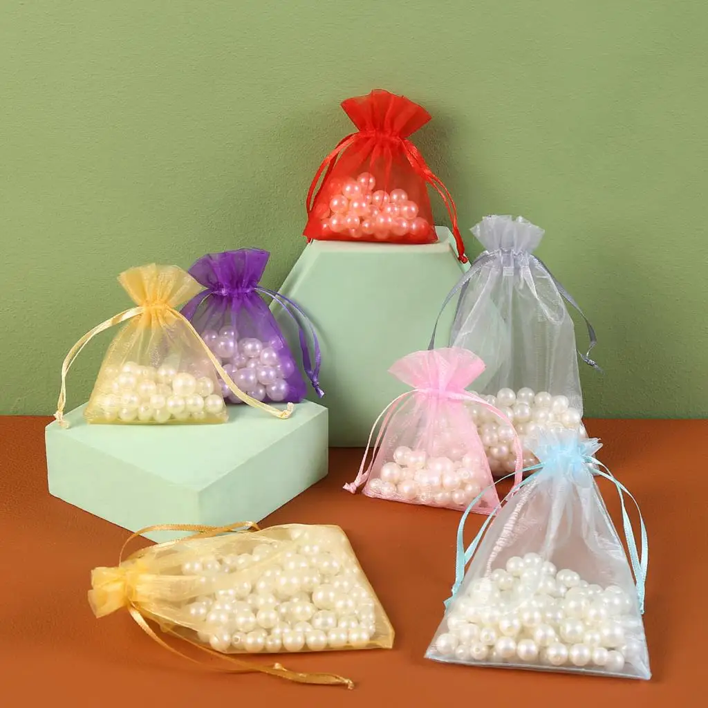 25/50pcs Organza 선물 가방 크리스마스 선물 상자 포장 가방 7x9 10x15 20x30cm 웨딩 파티 장식 캔디 초콜릿 주머니 50