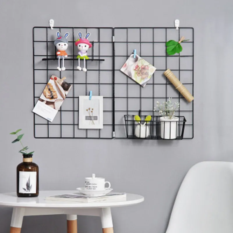 Description Picture 6 of itemIns Home Wall Decoration Iron Grid Decor Frame Hanging Rack Wall Display Art Storage Box Basket Mesh Shelf Rack Holder Organizer