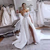 Fashion Square Collar Lace Appliques Wedding Dresses Pretty Sleeveless Tulle A Line Bridal Gowns Side Split Long Wedding Gowns 1