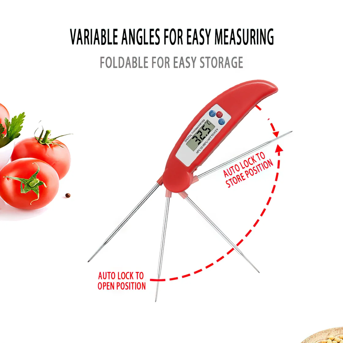 

Red Foldable Digital Thermometer Food/Liquid Probe Sensor ℉/ °C LCD Display Kitchen Fry Brew Bake Grilling Portable BBQ Camping