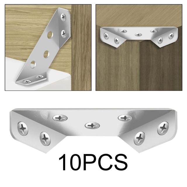 10Pcs Stainless Steel Angle Code Heavy Duty Universal Corner Brace Corner Brackets for Cabinet Cupboard Desk Shelf Table
