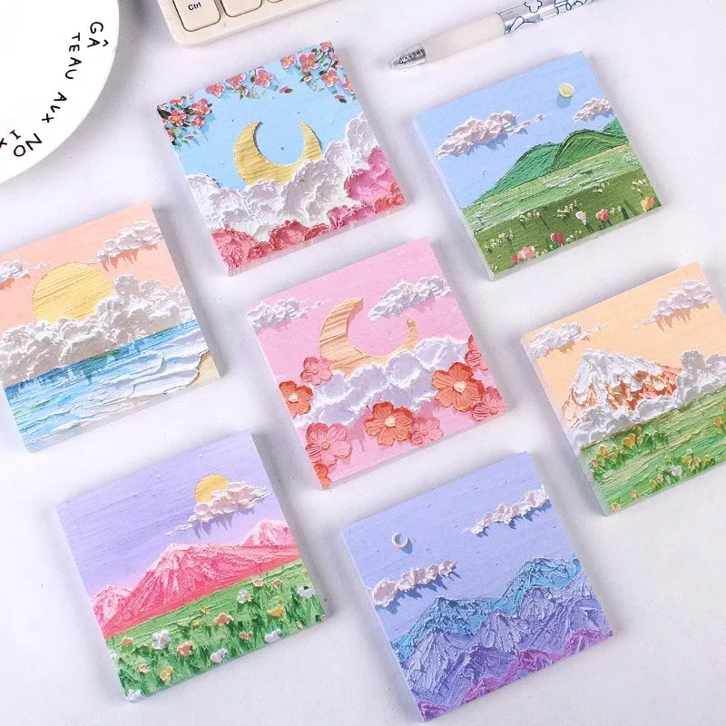 Kawaii Oil Painting Memo Pad Kawaii Index Stickers Sticky Notes Message N Time Stickers Planner Decoration Stationery Office