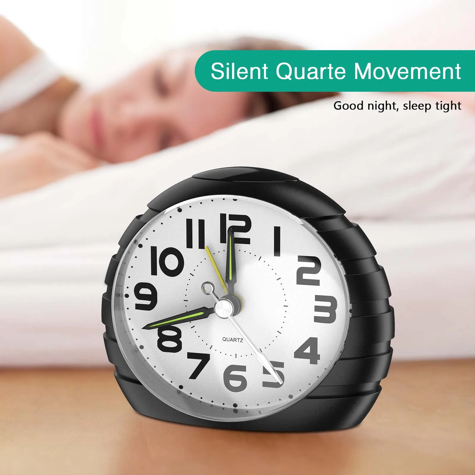 Ayybboo Sveglia da Comodino,Sveglia Analogica al Quarzo Silenziosa con Luce Senza Ticchettio, Semplice Orologio da Tavolo Snooze,Adatto per Camere da Letto, Soggiorni (Blu Scuro