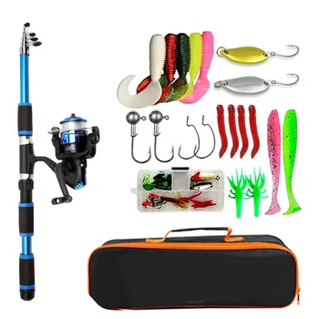 Kit Complet de Canne à Pêche télescopique avec Hameçons, Moulinet et leurres