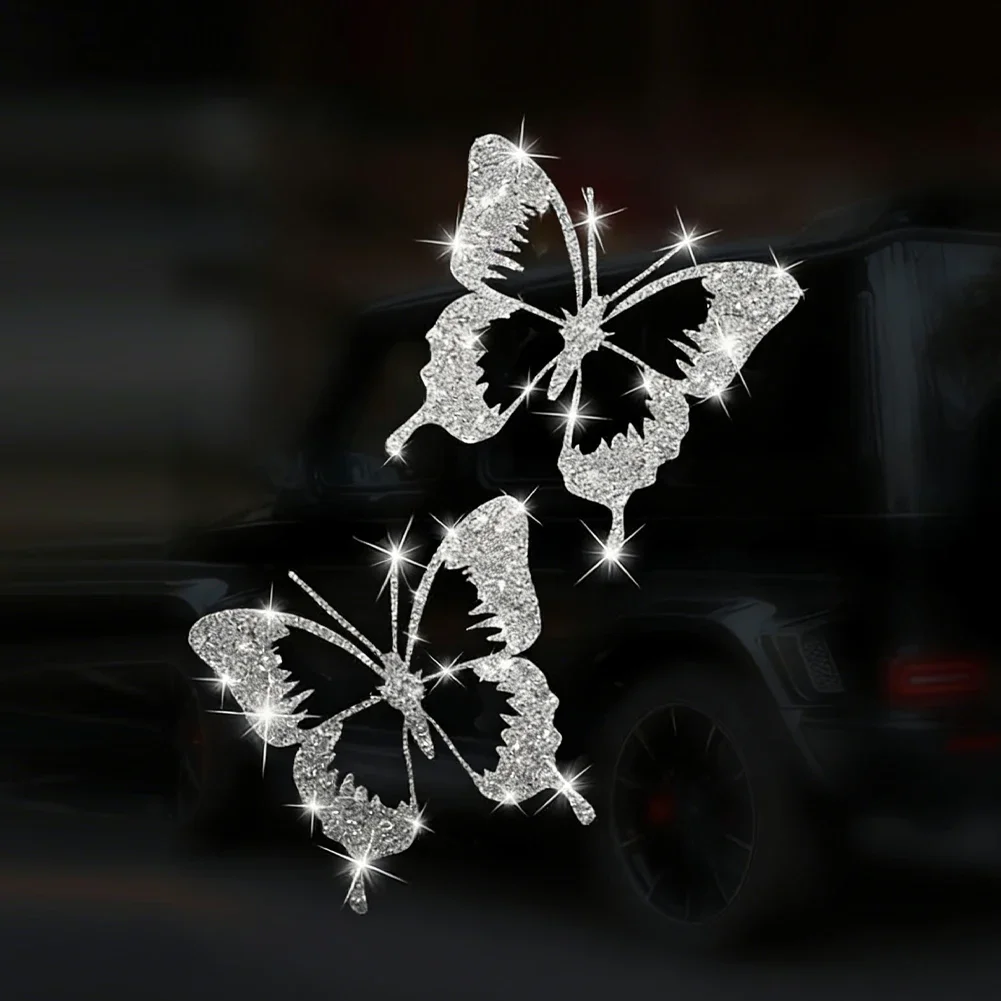 Sparkling Crown Butterfly and Rose Car Decal – Reflective PVC Sticker