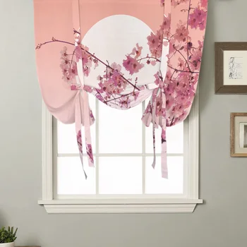일본 사쿠라 벚꽃 꽃 창 커튼, 거실 로마 커튼, 주방 카페용 짧은 묶음 커튼