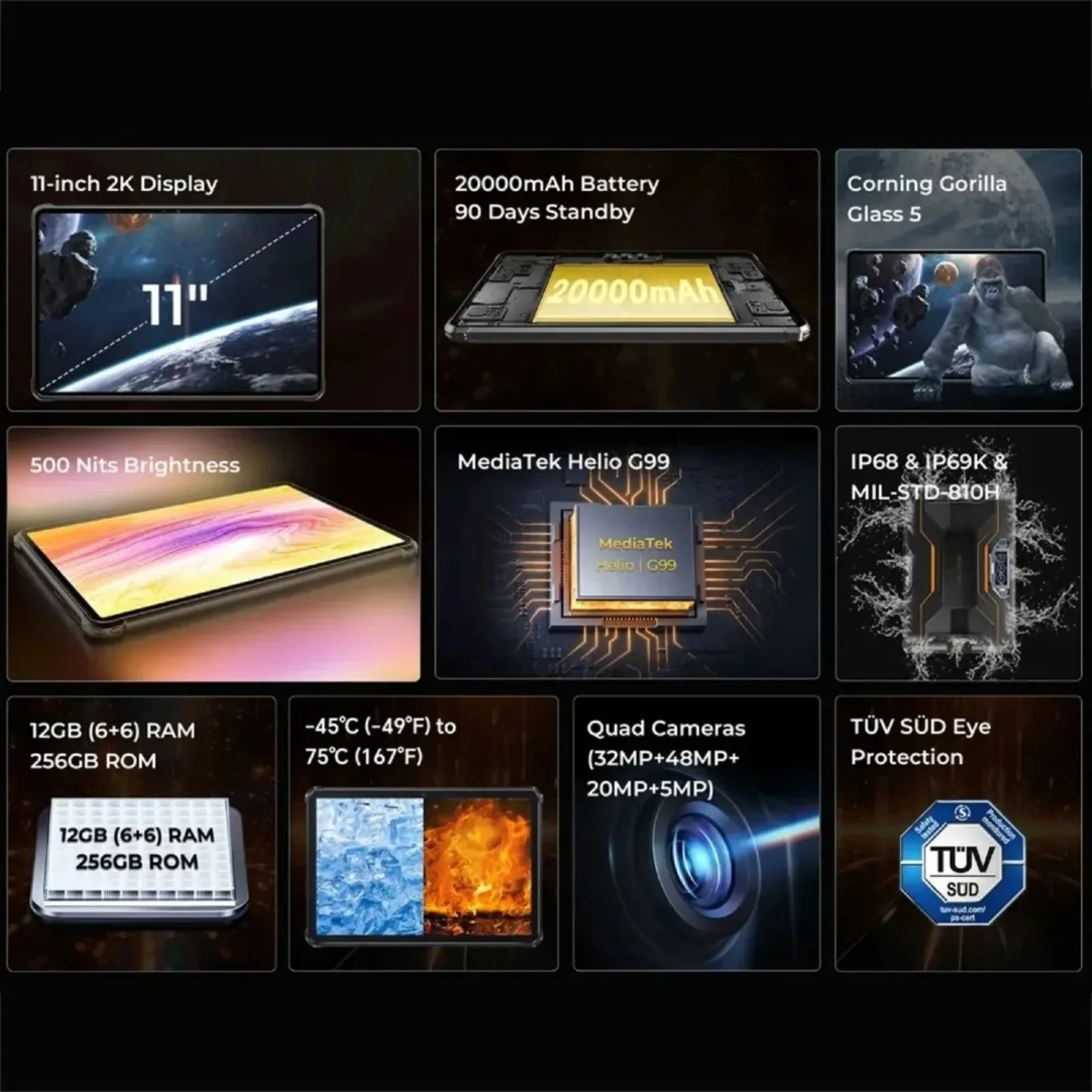 Oukitel RT8 11“4G Rugged Tablets FHD+Display Helio G99 Octa Core 6GB+256GB Android 14 20000mAh 33W 48MP+32MP NFC IP68 IP69K