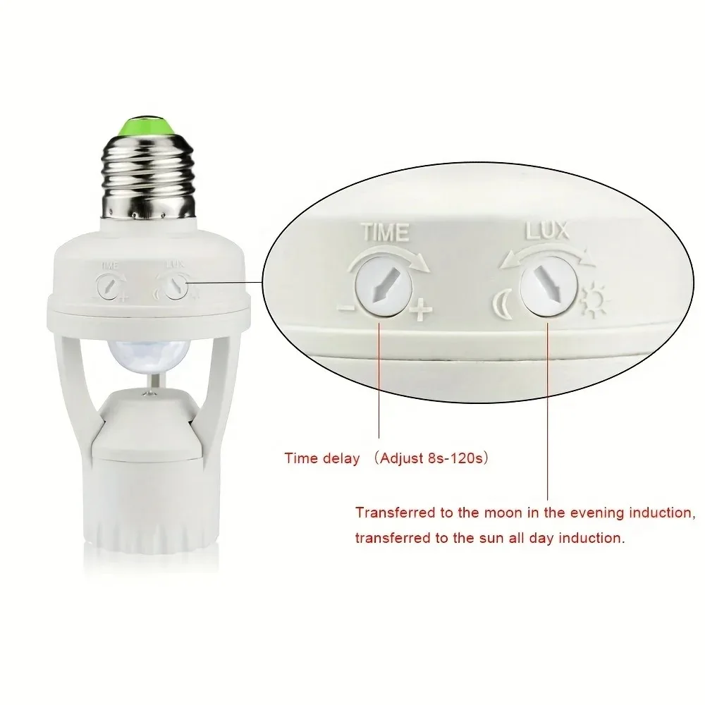 1pc PIR Motion Sensor & Light Control Switch-Energy-Saving,Easy-Install E27LED Lamp Holder with Adjustable Ambient Light Level